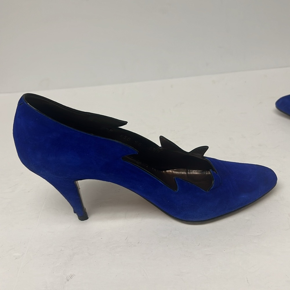 Vintage Bally Blue Suede Flame Pointed Toe High Heel Rare Pump Sz 6.5 - Picture 5 of 13